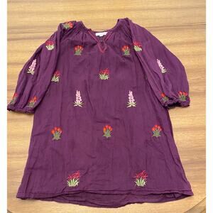 Pink Chicken Embroidered Boho Dress Purple Floral Peasant 10Y